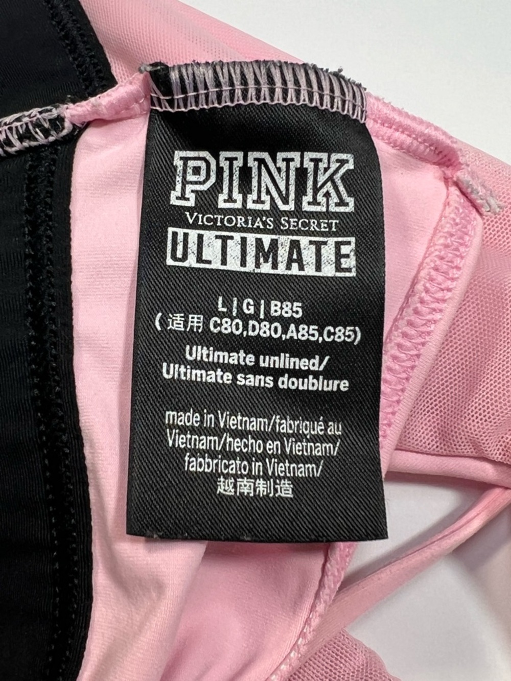 Victorias Secret Pink Ultimate Strappy Sports Bra Pink Black size L Activewear - Picture 6 of 8